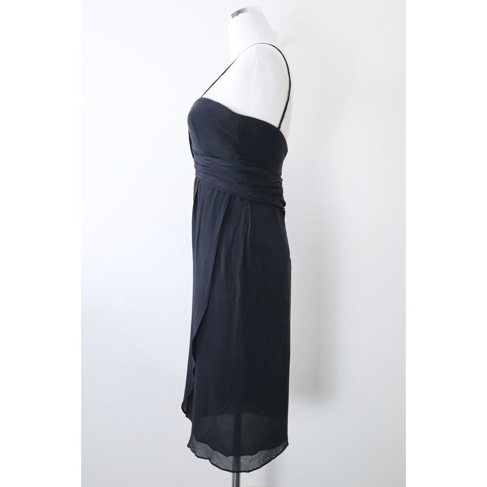 Pianoforte di MaxMara Size 6 Silk Chiffon Draped Mini Dress Slit Leg Black - Picture 7 of 14